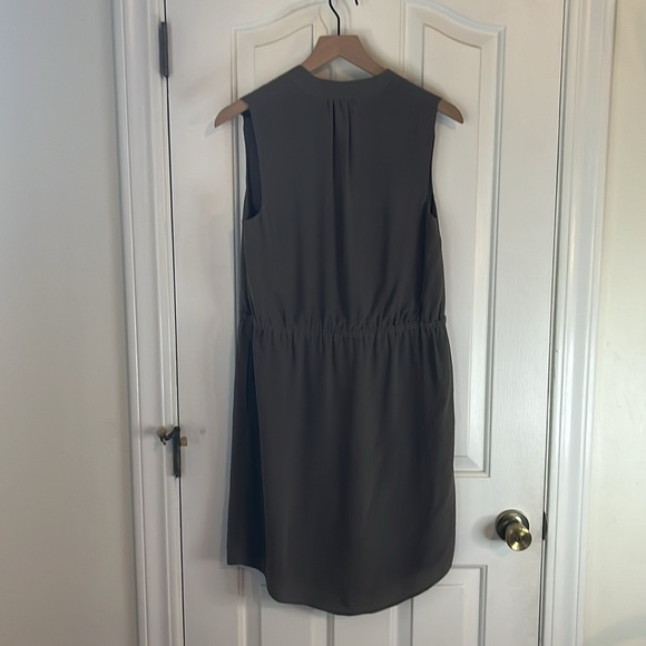 Cynthia Rowley | 100% Silk Taupe Drawstring V-neck Sleeveless Midi Dress Sz 6 - Picture 5 of 12